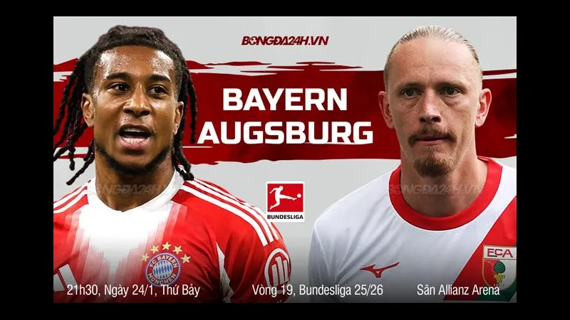 Cầu thủ Bayern Munich và Augsburg đang tranh chấp bóng trên sân